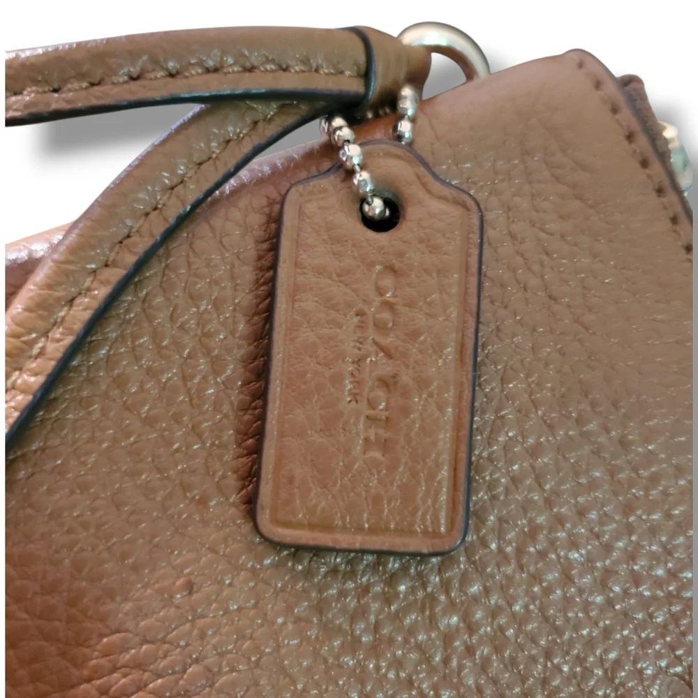 Coach Corner Zip Saddle Brown Pebbled Leather Wristlet - Picture 6 of 12